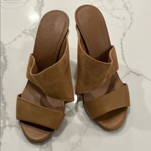 VINCE Tan Mules with Crossover Straps